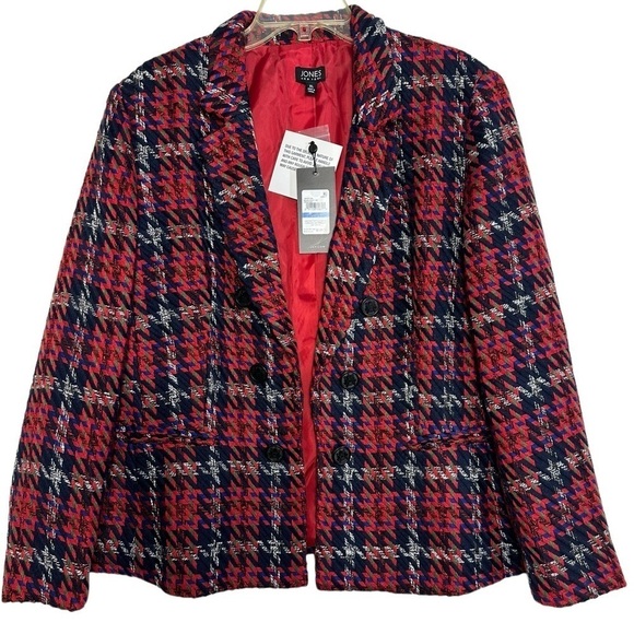 NWT Jones New York Red Black Blue Open Jacket - Picture 1 of 7